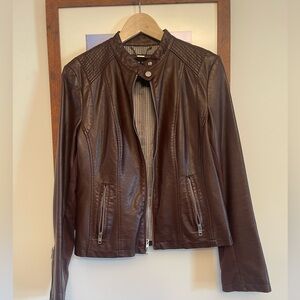 Brown Leather Bomber Jacket